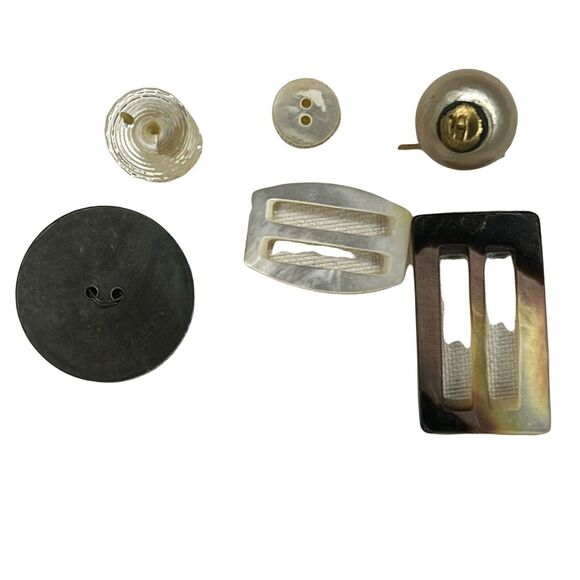 6 Vintage Mother of Pearl Shell Buttons Buckles Sewing Notions - Picture 2 of 8